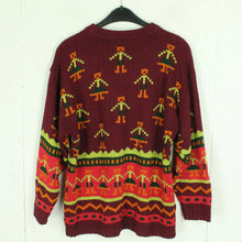 Laden Sie das Bild in den Galerie-Viewer, Vintage Pullover Gr. L rot mehrfarbig Crazy Pattern Strick
