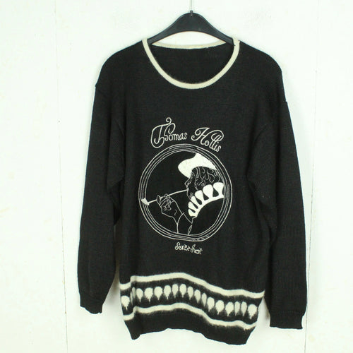 Vintage Pullover mit Wolle Gr. L schwarz und weiß Crazy Pattern Strick