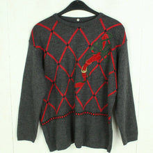 Laden Sie das Bild in den Galerie-Viewer, Vintage Pullover Gr. L grau und rot diamond Pattern Strick