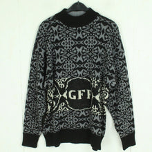 Laden Sie das Bild in den Galerie-Viewer, Vintage Pullover mit Wolle Gr. L schwarz Crazy Pattern Strick