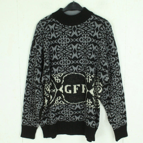 Vintage Pullover mit Wolle Gr. L schwarz Crazy Pattern Strick