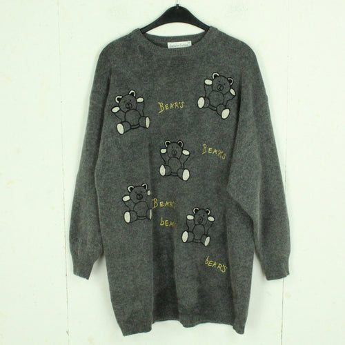 Vintage Pullover mit Wolle Gr. M grau Crazy Pattern Strick
