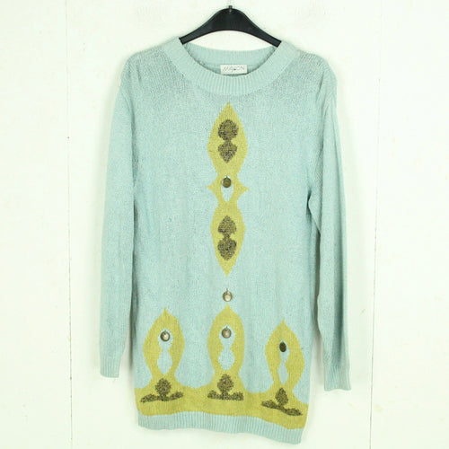 Vintage Pullover Gr. M hellblau gelb Crazy Pattern Strick