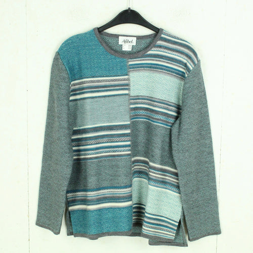 Vintage Pullover mit Wolle Gr. L hellblau mehrfarbig Crazy Pattern Strick