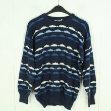 Laden Sie das Bild in den Galerie-Viewer, Vintage Pullover Gr. S blau mehrfarbig Crazy Pattern Strick