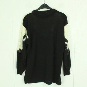 Vintage Pullover mit Wolle Gr. M schwarz und weiß Crazy Pattern Strick