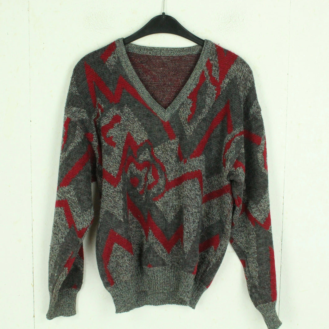 Vintage Pullover  Gr. M grau und rot Crazy Pattern Strick