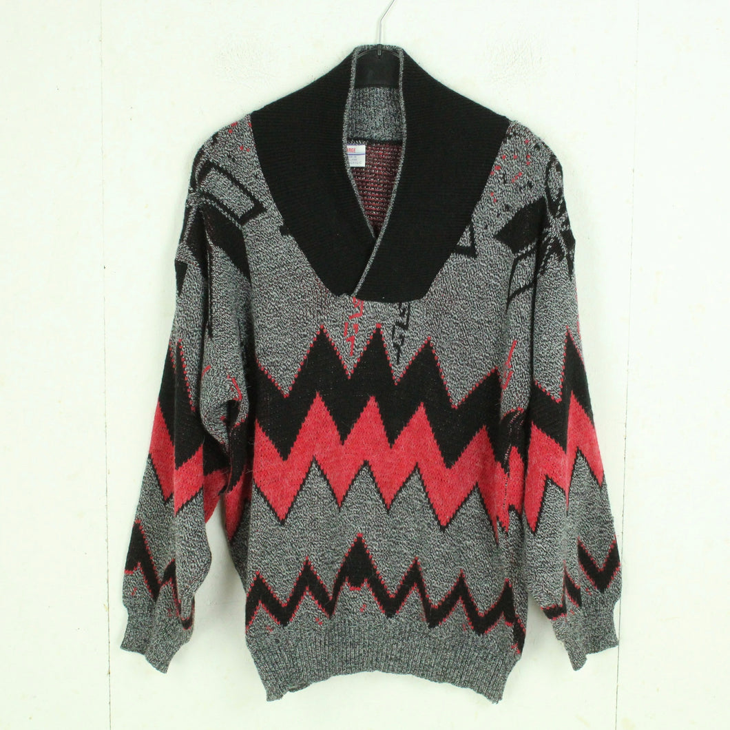 Vintage Pullover Gr. L grau mehrfarbig Crazy Pattern Strick