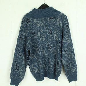 Vintage Pullover mit Wolle Gr. XL blau mehrfarbig Crazy Pattern Strick