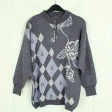 Laden Sie das Bild in den Galerie-Viewer, Vintage Pullover Gr. L grau mehrfarbig Crazy Pattern Strick