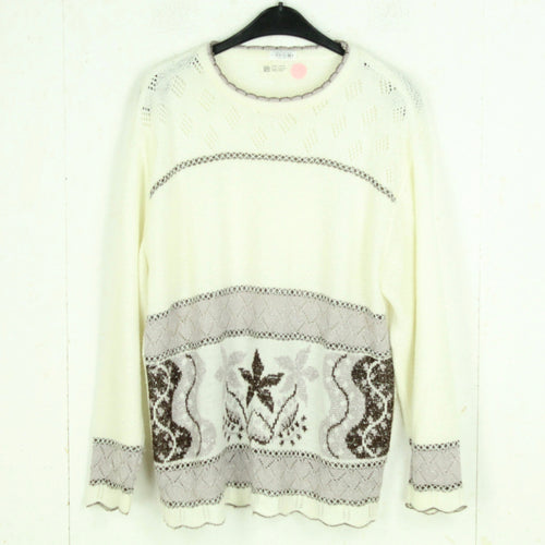 Vintage Pullover Gr. L weiß und braun Crazy Pattern Strick