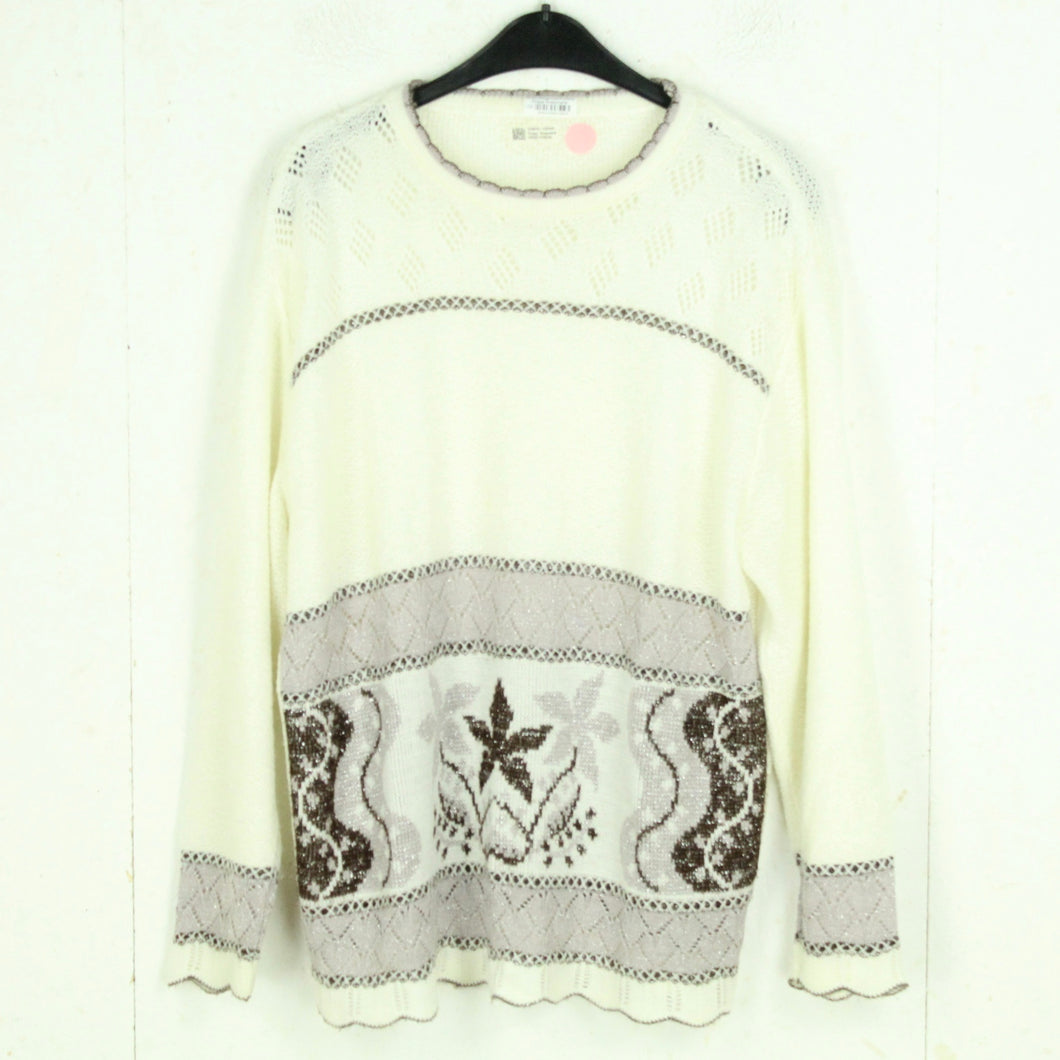 Vintage Pullover Gr. L weiß und braun Crazy Pattern Strick