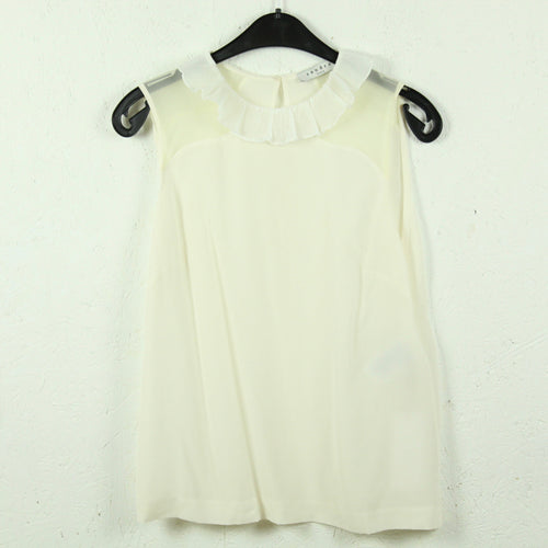 Second Hand SANDRO PARIS Seidenbluse Gr. 1 weiß Volants NEU (*)