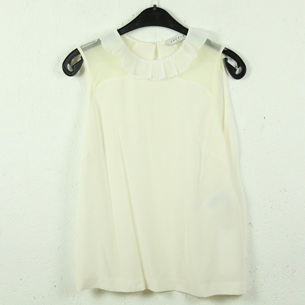 Second Hand SANDRO PARIS Seidenbluse Gr. 1 weiß Volants NEU (*)