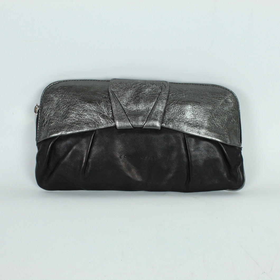 Second Hand COCCINELLE Clutch schwarz silber Handtasche Leder (*)