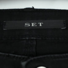 Laden Sie das Bild in den Galerie-Viewer, Second Hand SET Jeans Gr. 36 schwarz Skinny Lederapplikationen (*)