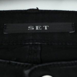 Second Hand SET Jeans Gr. 36 schwarz Skinny Lederapplikationen (*)