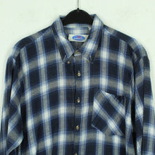 Laden Sie das Bild in den Galerie-Viewer, Vintage Flanellhemd Gr. L blau grau weiß mehrfarbig kariert Hemd
