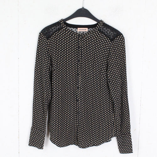 Second Hand CUSTOMMADE Bluse Gr. 34 schwarz mehrfarbig gemustert Spitze Langarmbluse (*)