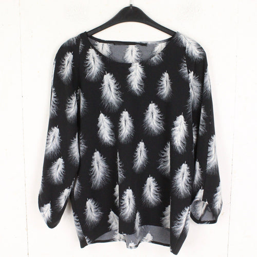 Second Hand JUST FEMALE Bluse Gr. S weiß schwarz grau gemustert Langarmbluse (*)