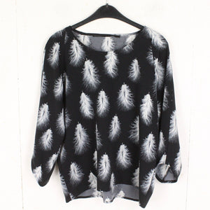Second Hand JUST FEMALE Bluse Gr. S weiß schwarz grau gemustert Langarmbluse (*)