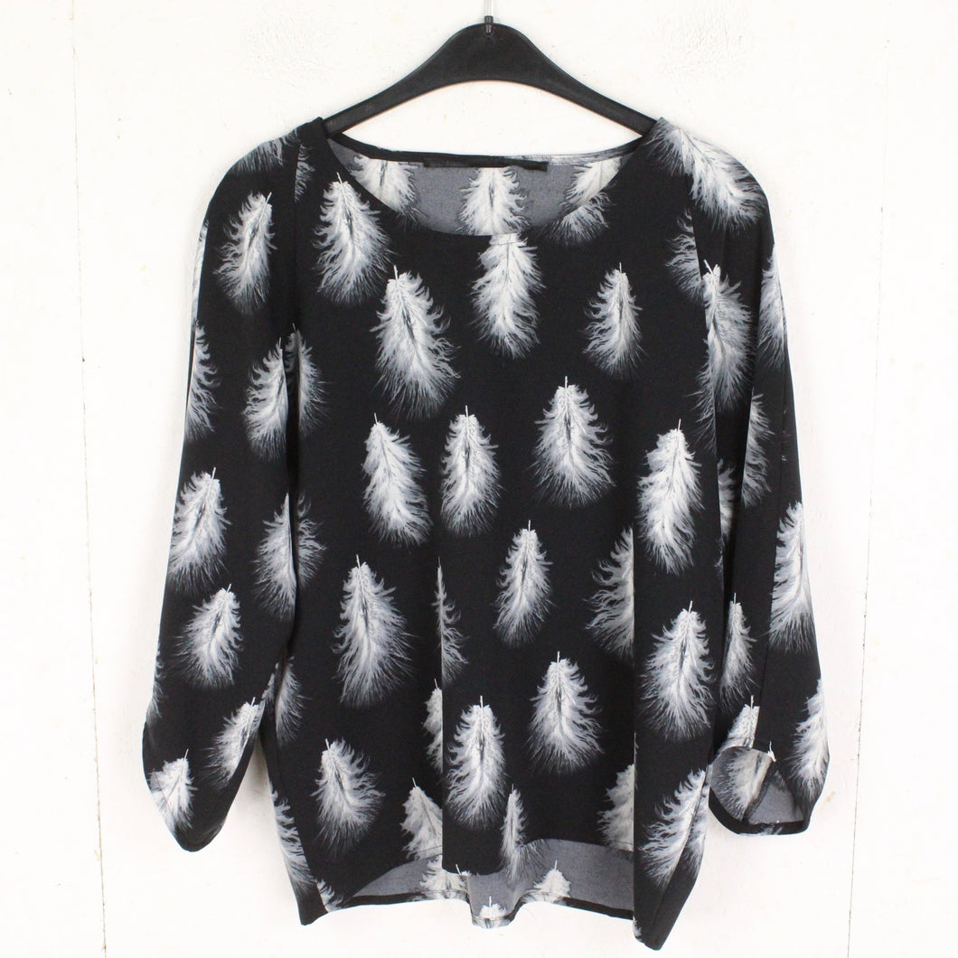 Second Hand JUST FEMALE Bluse Gr. S weiß schwarz grau gemustert Langarmbluse (*)