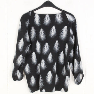Second Hand JUST FEMALE Bluse Gr. S weiß schwarz grau gemustert Langarmbluse (*)