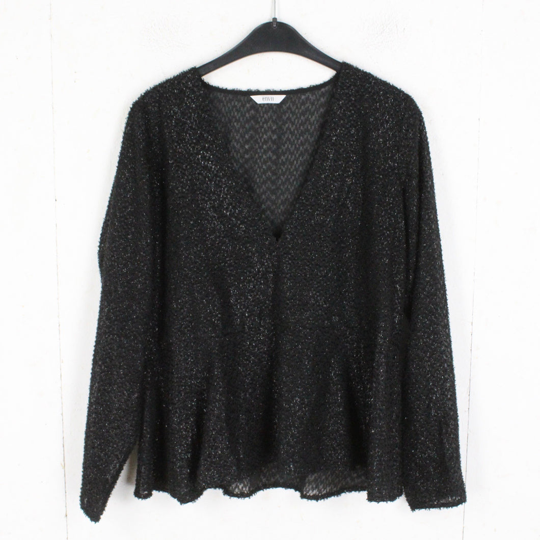 Second Hand ENVII Bluse Gr. M schwarz Glitzer Langarmbluse (*)