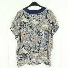 Laden Sie das Bild in den Galerie-Viewer, Second Hand COSTER COPENHAGEN Bluse Gr. 44 dunkelblau mehrfarbig gemustert Kurzarmbluse (*)