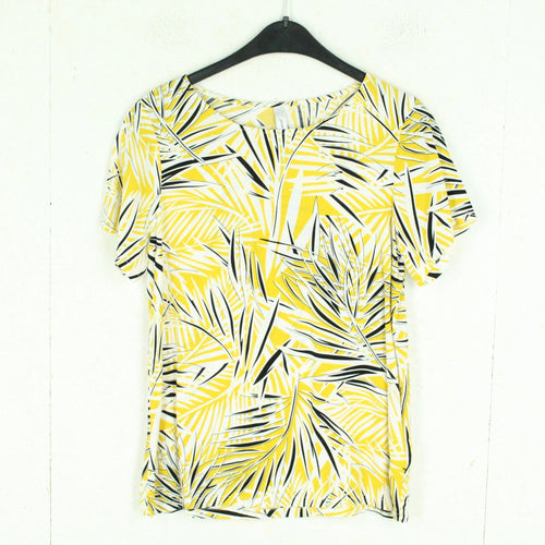 Second Hand SOJACONCEPT Bluse Gr. S weiß gelb schwarz gemustert Kurzarm (*)