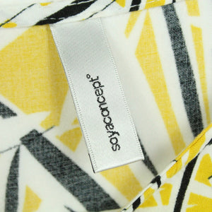 Second Hand SOJACONCEPT Bluse Gr. S weiß gelb schwarz gemustert Kurzarm (*)