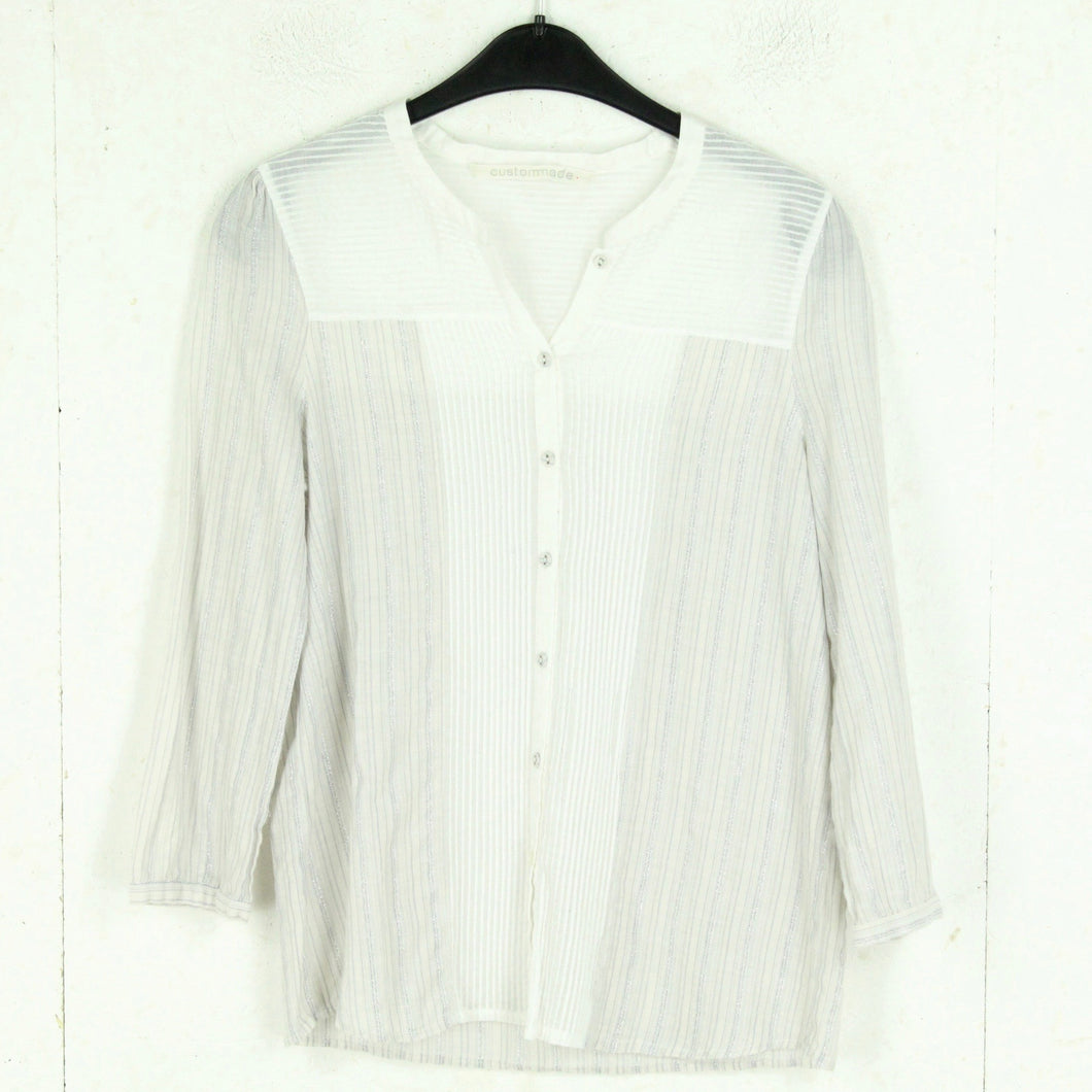 Second Hand CUSTOMMADE Bluse Gr. S weiß grau silber gestreift Langarm (*)