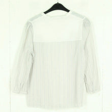 Laden Sie das Bild in den Galerie-Viewer, Second Hand CUSTOMMADE Bluse Gr. S weiß grau silber gestreift Langarm (*)
