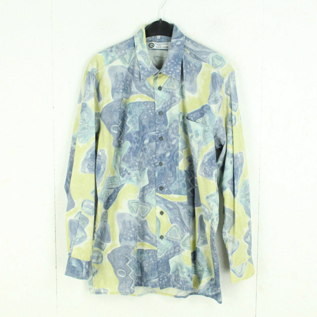 Vintage 90s Hemd Gr. L blau mehrfarbig Crazy Pattern