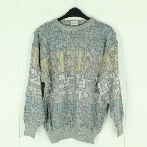 VINTAGE Pullover mit Wolle Gr. M grau mehrfarbig crazy pattern