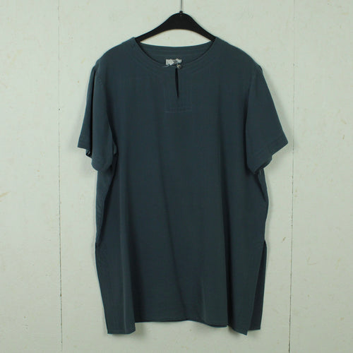 Vintage Seidenbluse Gr. XL blau uni kurzarm Bluse