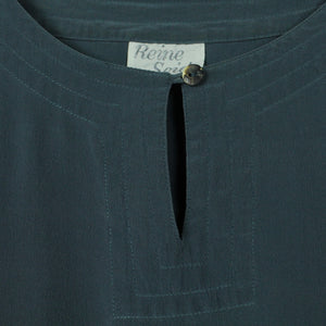 Vintage Seidenbluse Gr. XL blau uni kurzarm Bluse