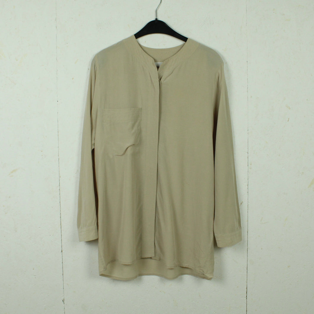 Vintage Seidenbluse Gr. S beige uni langarm