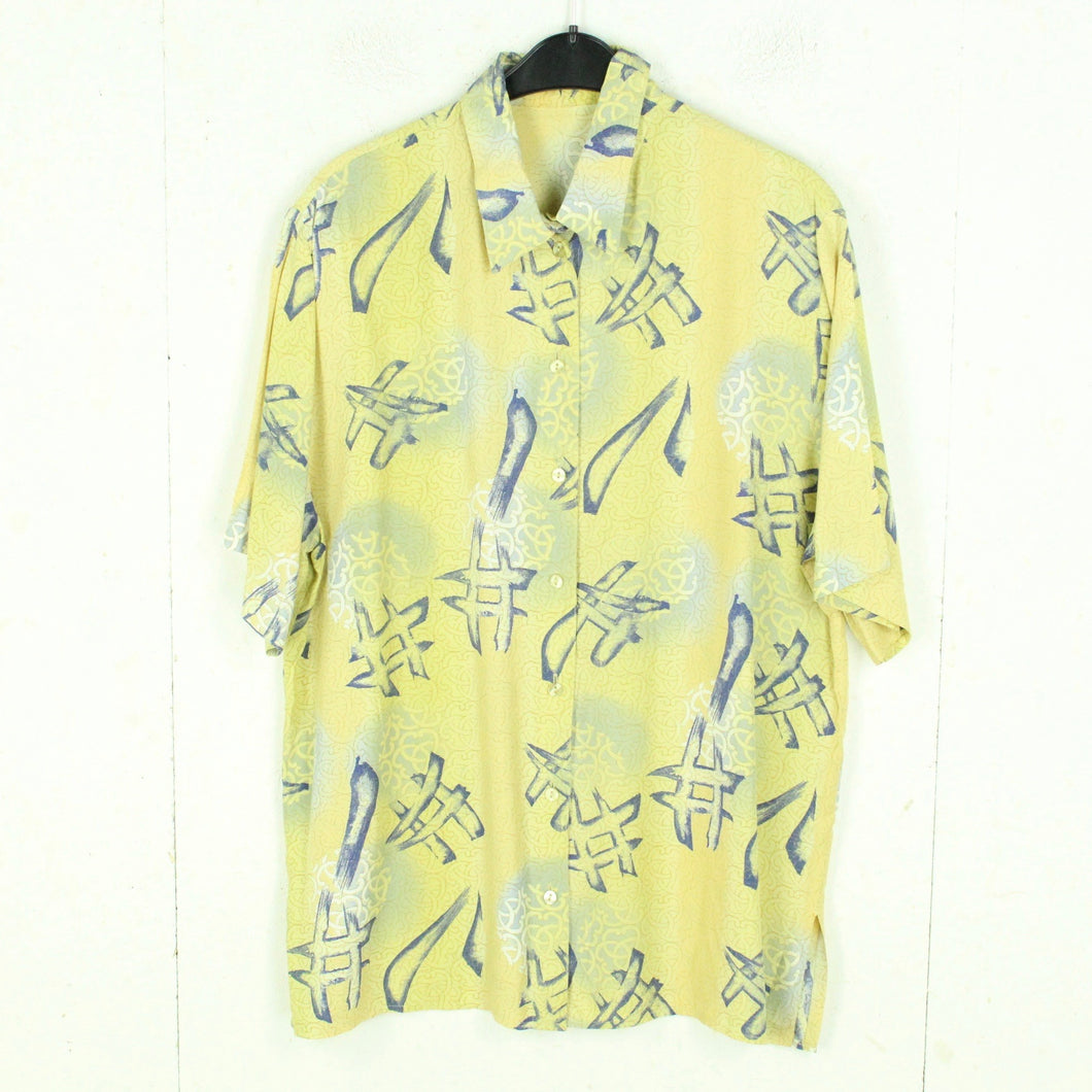 Vintage Bluse Gr. M gelb dunkelblau gemustert Crazy Pattern
