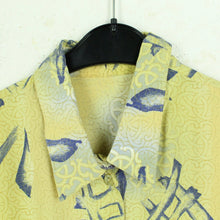 Laden Sie das Bild in den Galerie-Viewer, Vintage Bluse Gr. M gelb dunkelblau gemustert Crazy Pattern