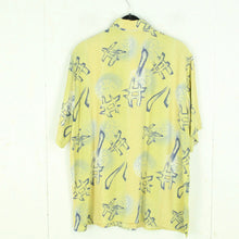Laden Sie das Bild in den Galerie-Viewer, Vintage Bluse Gr. M gelb dunkelblau gemustert Crazy Pattern
