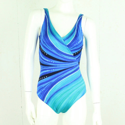Vintage Badeanzug Gr. S blau mehrfarbig Glitzer Crazy Pattern 80s 90s Beachwear