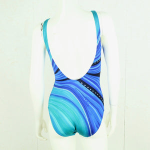 Vintage Badeanzug Gr. S blau mehrfarbig Glitzer Crazy Pattern 80s 90s Beachwear