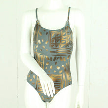 Laden Sie das Bild in den Galerie-Viewer, Vintage Badeanzug Gr. M grau braun Crazy Pattern 80s 90s Beachwear