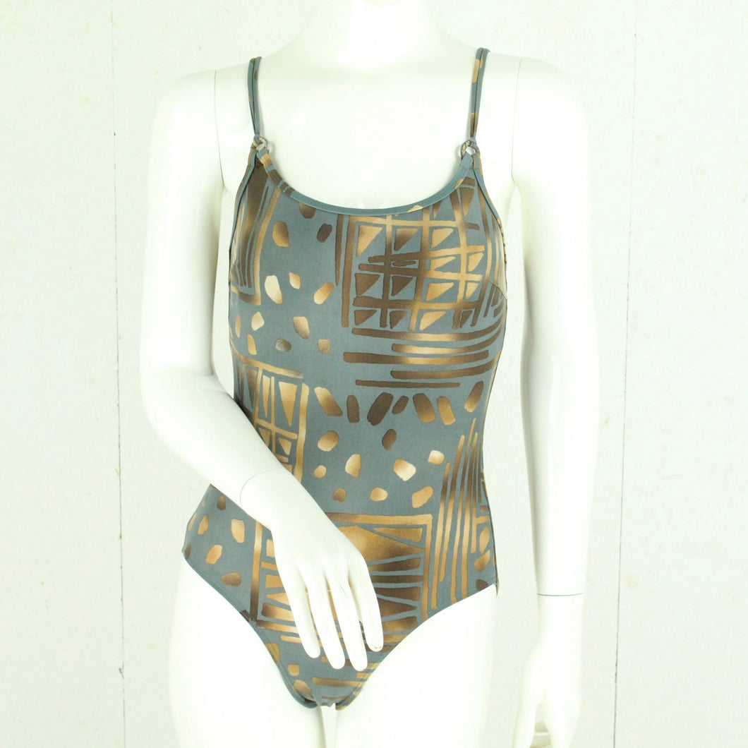 Vintage Badeanzug Gr. M grau braun Crazy Pattern 80s 90s Beachwear
