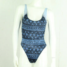 Laden Sie das Bild in den Galerie-Viewer, Vintage Badeanzug Gr. M blau Crazy Pattern 80s 90s Beachwear