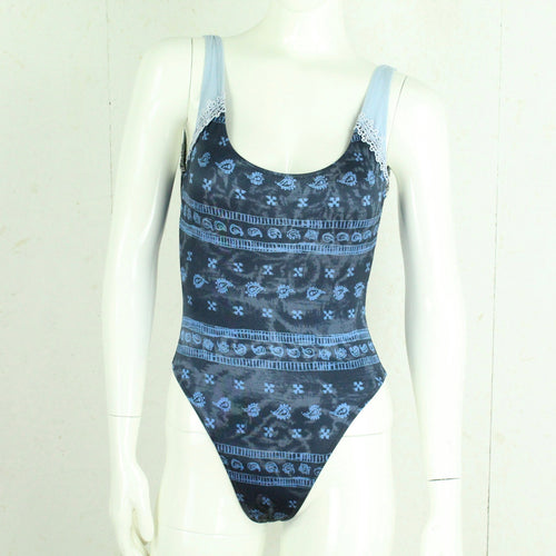Vintage Badeanzug Gr. M blau Crazy Pattern 80s 90s Beachwear