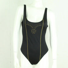 Laden Sie das Bild in den Galerie-Viewer, Vintage Badeanzug Gr. L schwarz gold 80s 90s Beachwear
