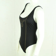 Laden Sie das Bild in den Galerie-Viewer, Vintage Badeanzug Gr. L schwarz gold 80s 90s Beachwear