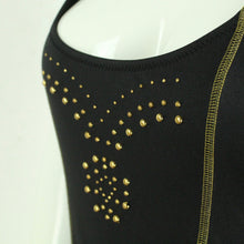 Laden Sie das Bild in den Galerie-Viewer, Vintage Badeanzug Gr. L schwarz gold 80s 90s Beachwear
